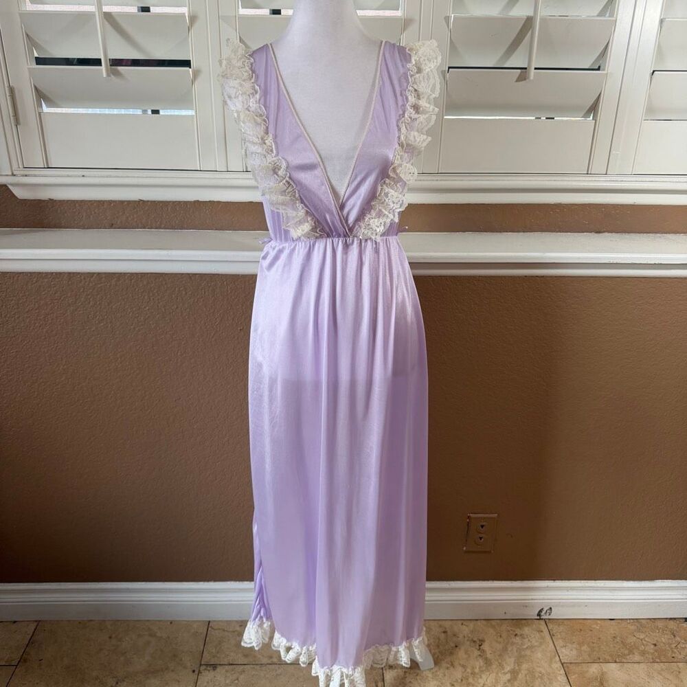 Vintage California Dream Lavender Nightgown Satin Slip Dress Romantic Chic Sz S